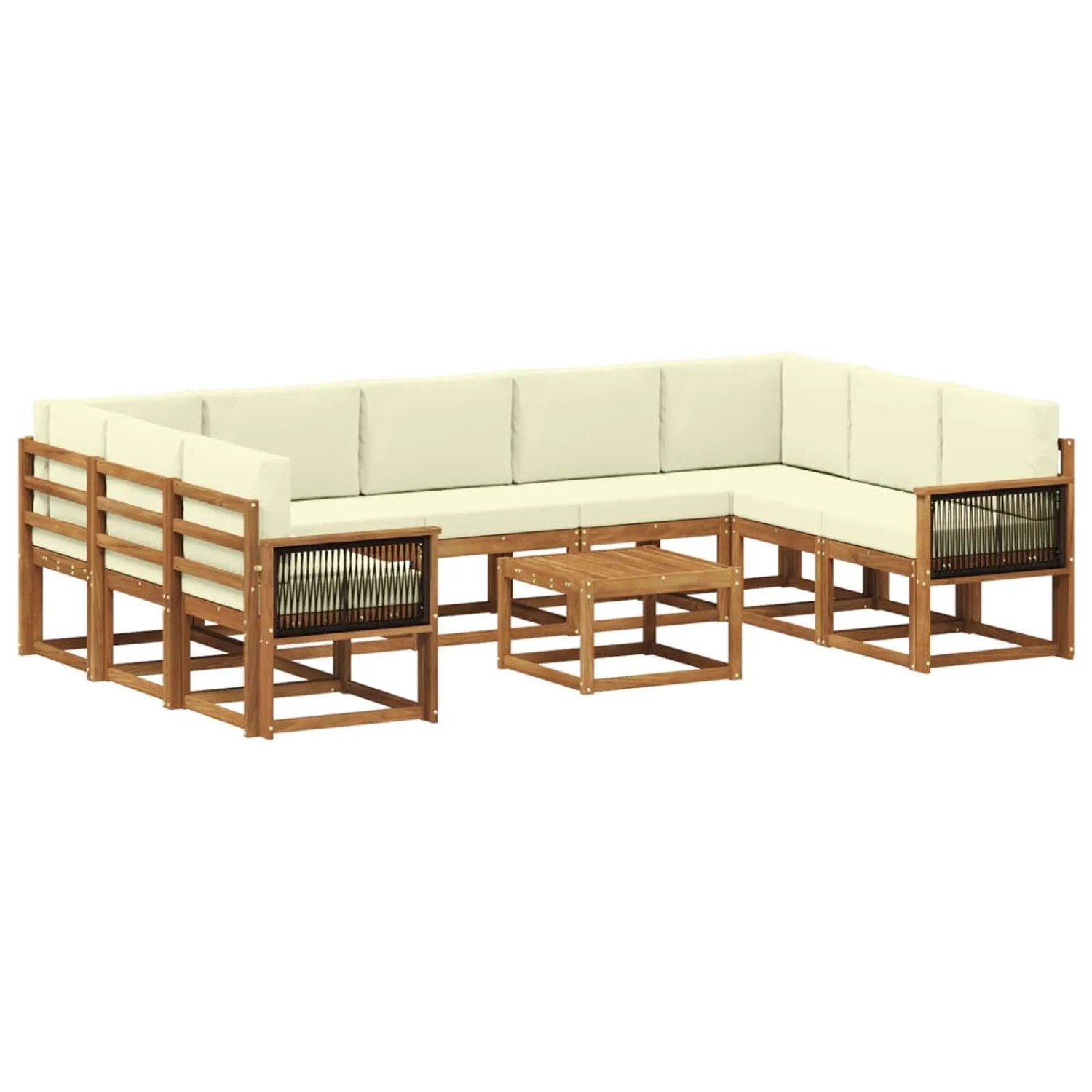 vidaXL Outdoor-Sofagarnitur 10 Stk Natur und Creme Massivholz Akazie 3385551