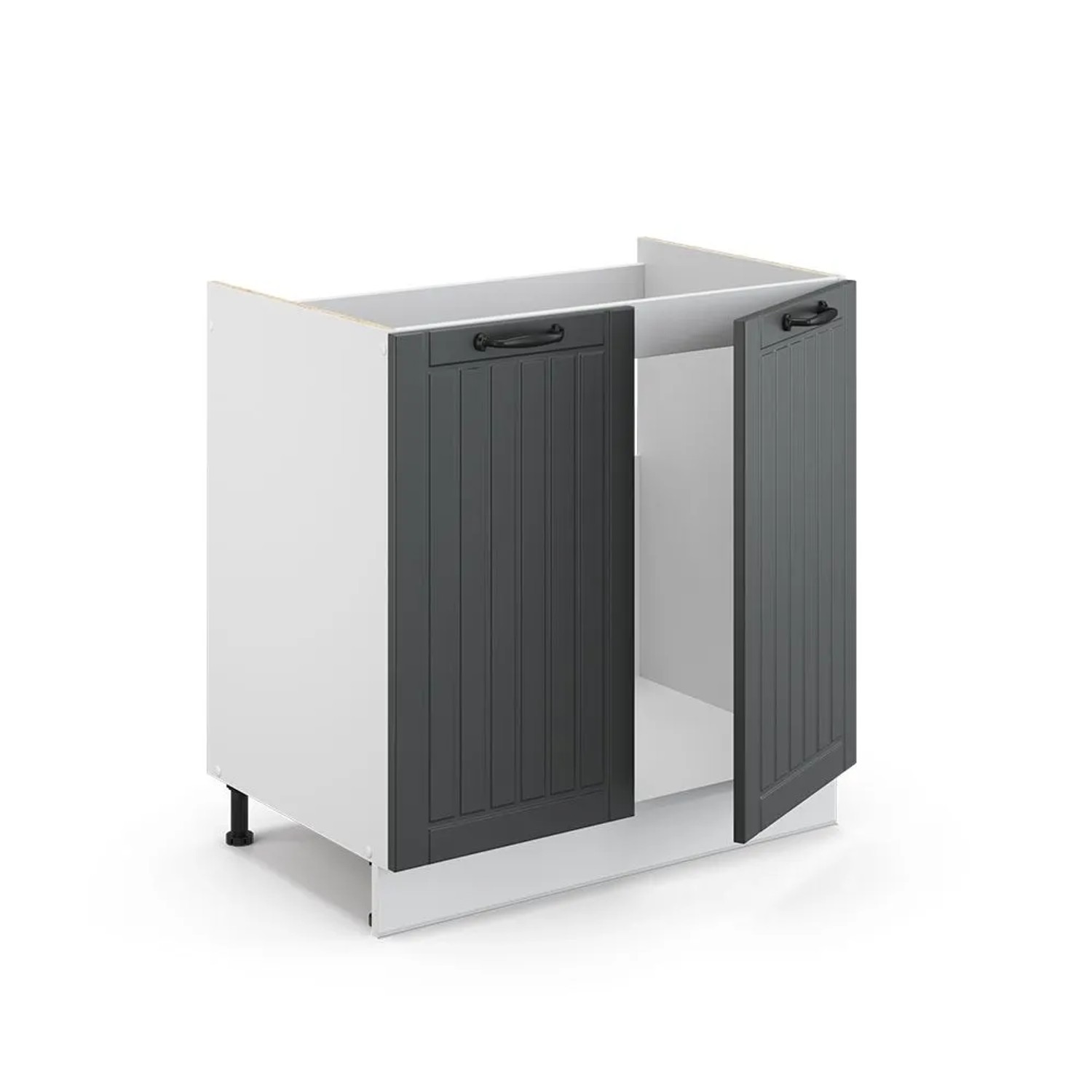 Vicco Spülenunterschrank Fame-Line Anthrazit Landhaus Weiß 80 cm AP Eiche
