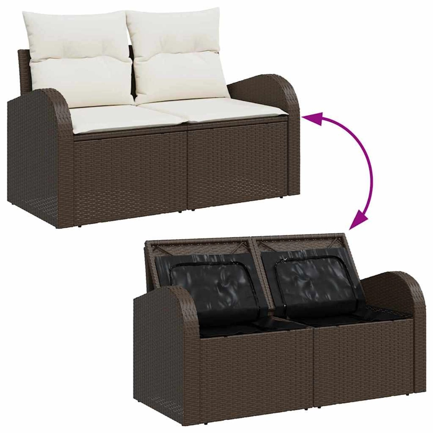 Braunes vidaXL Garten-Sofa-Set aus Polyrattan mit Stauraum, 11-teilig, modulare Bauweise.
