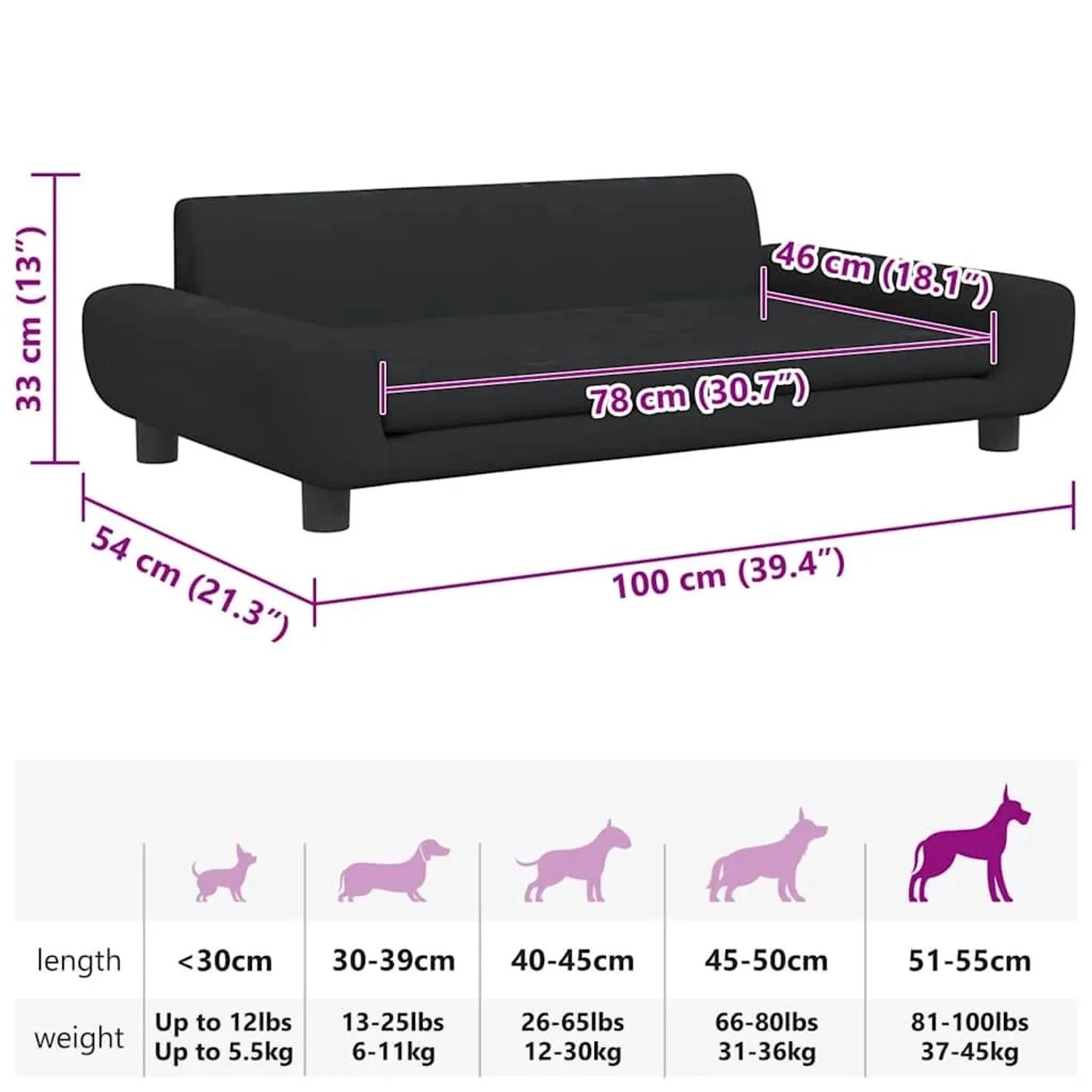 Schwarzes vidaXL Hundebett (100x54x33 cm) aus Samt für kleine Hunde, bequemes Hundekörbchen.