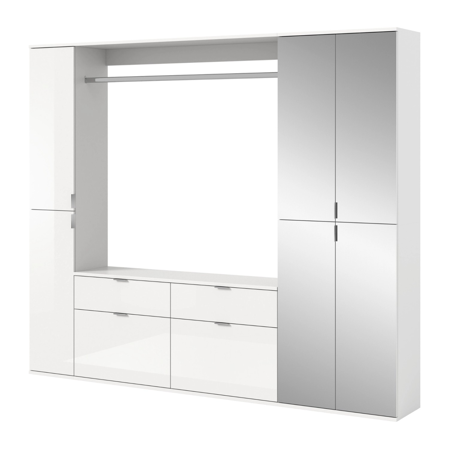 Inn.Furn Garderoben-Set 4-teilig Weiß Hochglanz 212 cm mit Spiegel SystemX günstig online kaufen