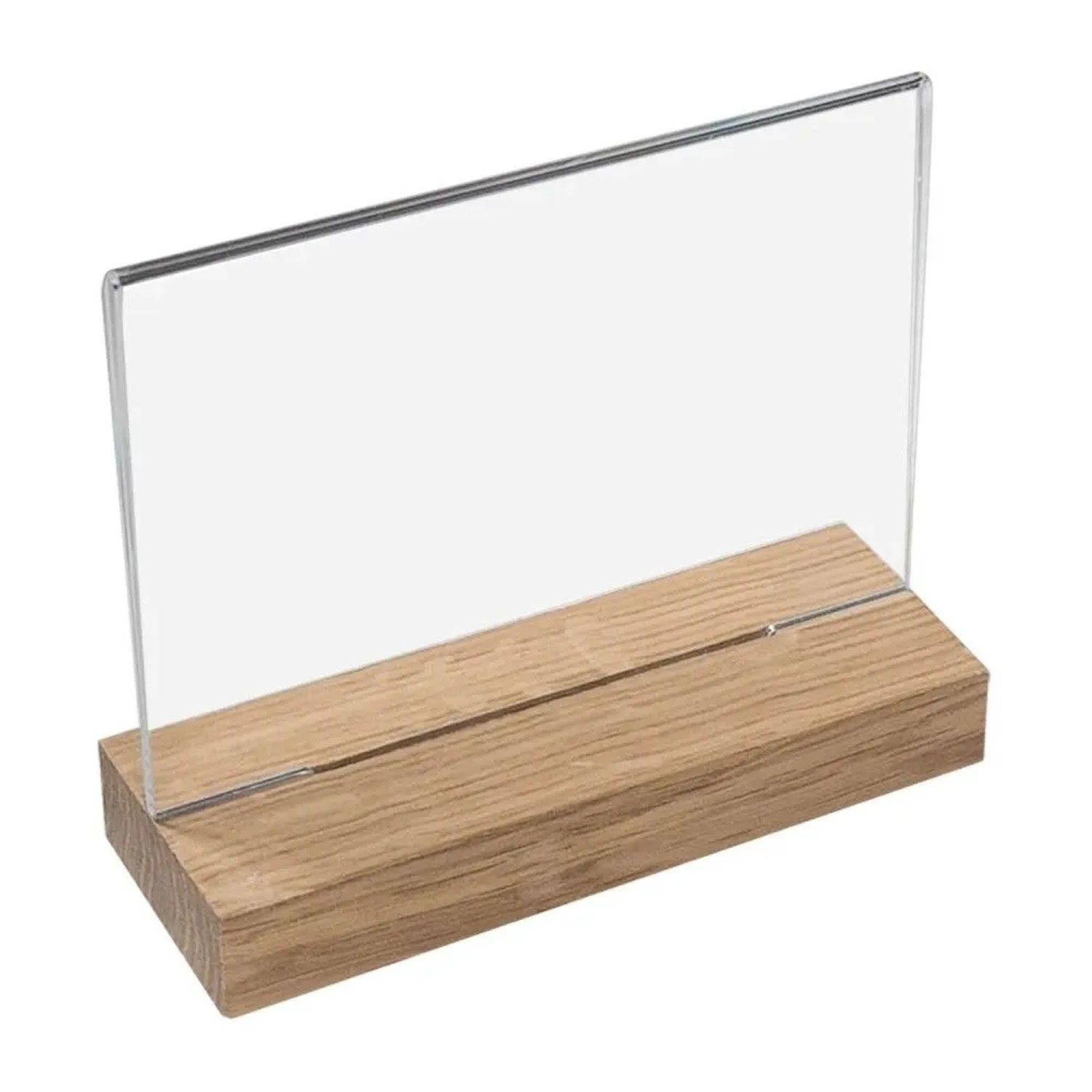 HMF 46943 Acryl Tischaufsteller mit Holzfuß DIN A5 Querformat Glasklar