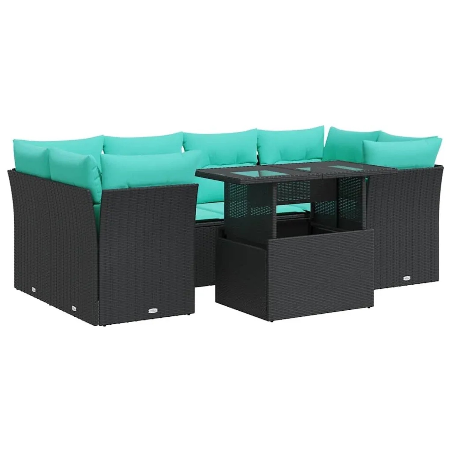 vidaXL 7 Tlg Garten-Sofagarnitur mit Kissen Schwarz Poly Rattan 3326108