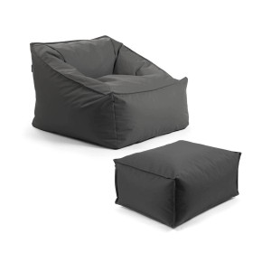 mokebo Gartensessel mit Pouf, anthrazitfarbener Outdoor Sitzsack mit Hocker.