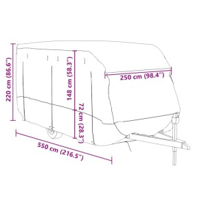 Graue vidaXL Schutzhülle für Wohnwagen, 550x250x220 cm, aus Vliesstoff. Frostschutz für Camping.