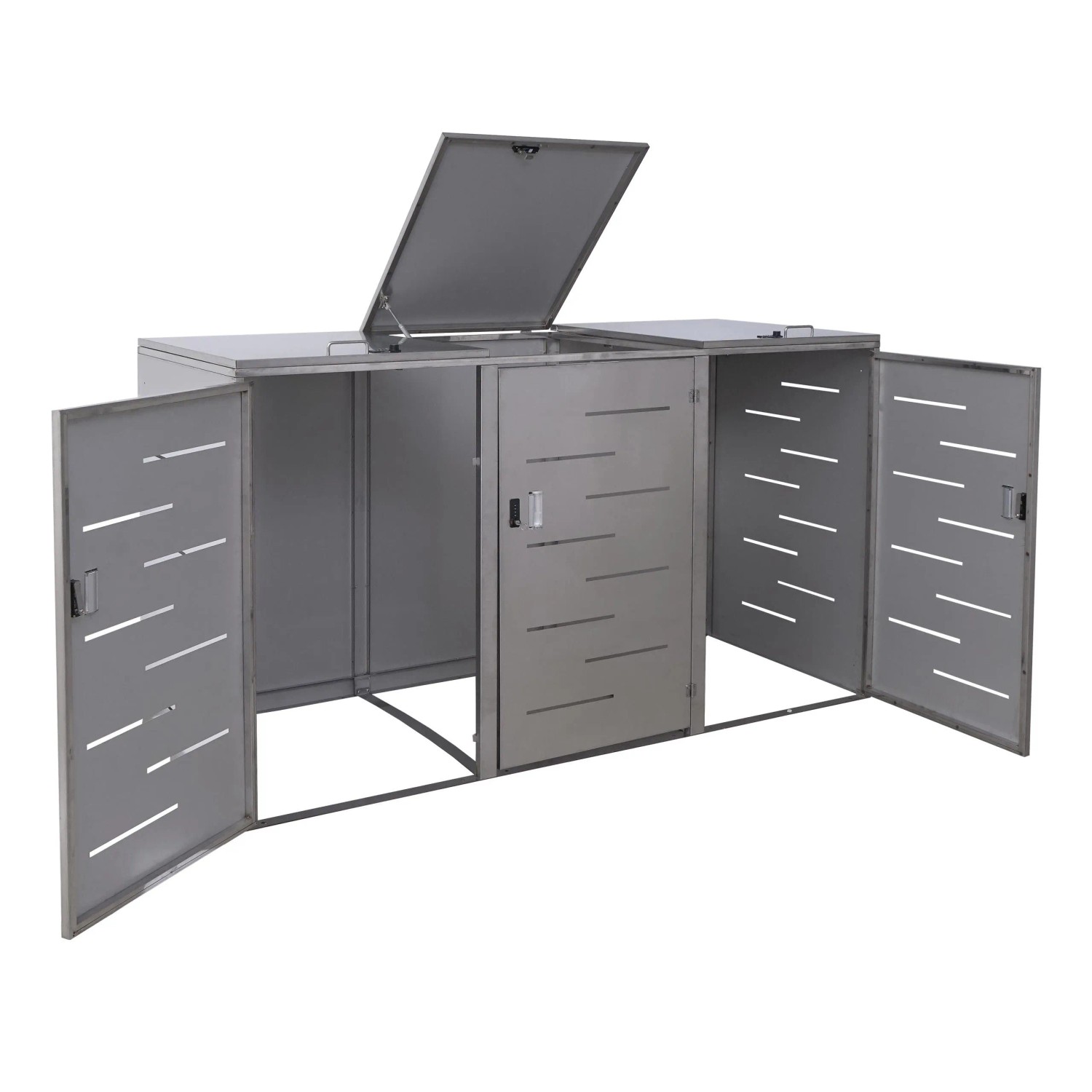 MCW 3er-/6er-Mülltonnenverkleidung E83 Edelstahl 85kg 116x212x98cm Silber