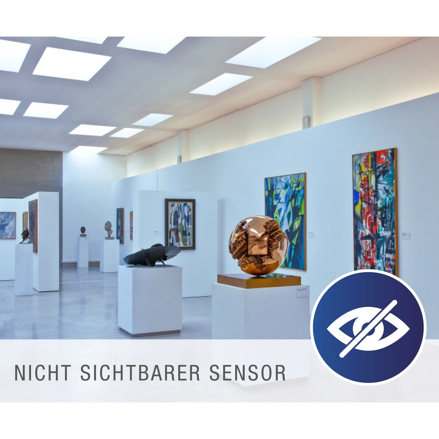 LED-Panel Alegre in Galerie: Flaches, weißes Design mit unsichtbarem Sensor in moderner Umgebung.