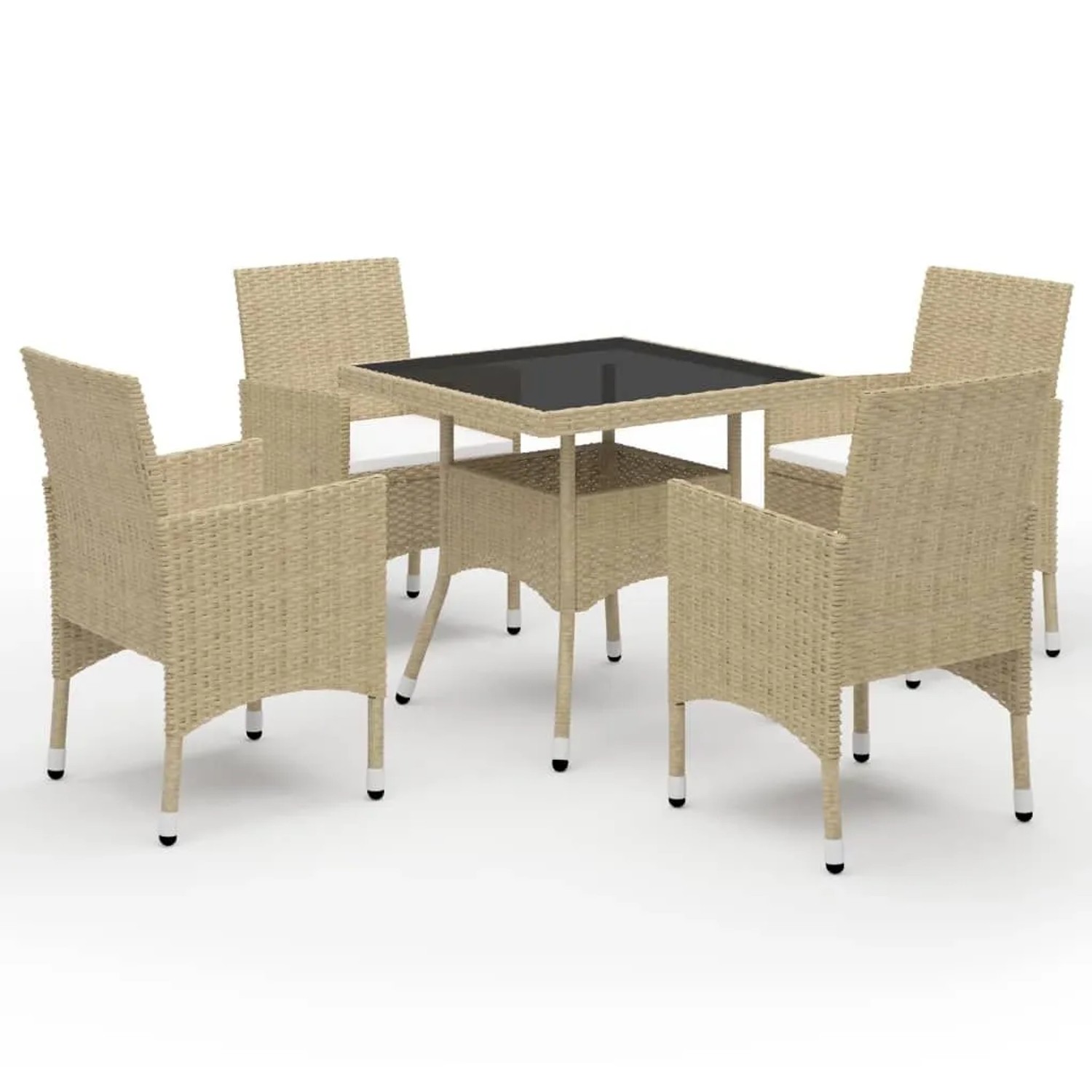 Furnicato 5-tlg Garten-essgruppe Poly Rattan Und Glas Beige