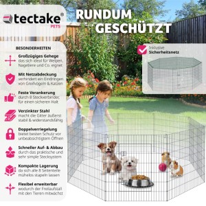 Tectake Freilaufgehege Fluffy Aus 8 Gitterelementen Inklusive Sicherheitsnetz 204 x 204 x 93 cm Silber