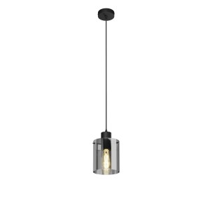 Moderne, schwarze Lindby Pendelleuchte Kourtney mit transparentem Lampenschirm und E27 Fassung.