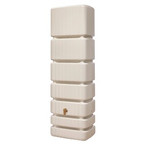 4rain Wandtank Slim 350 l Sandbeige mit Auslaufhahn. Regentonne für Gartenbewässerung.