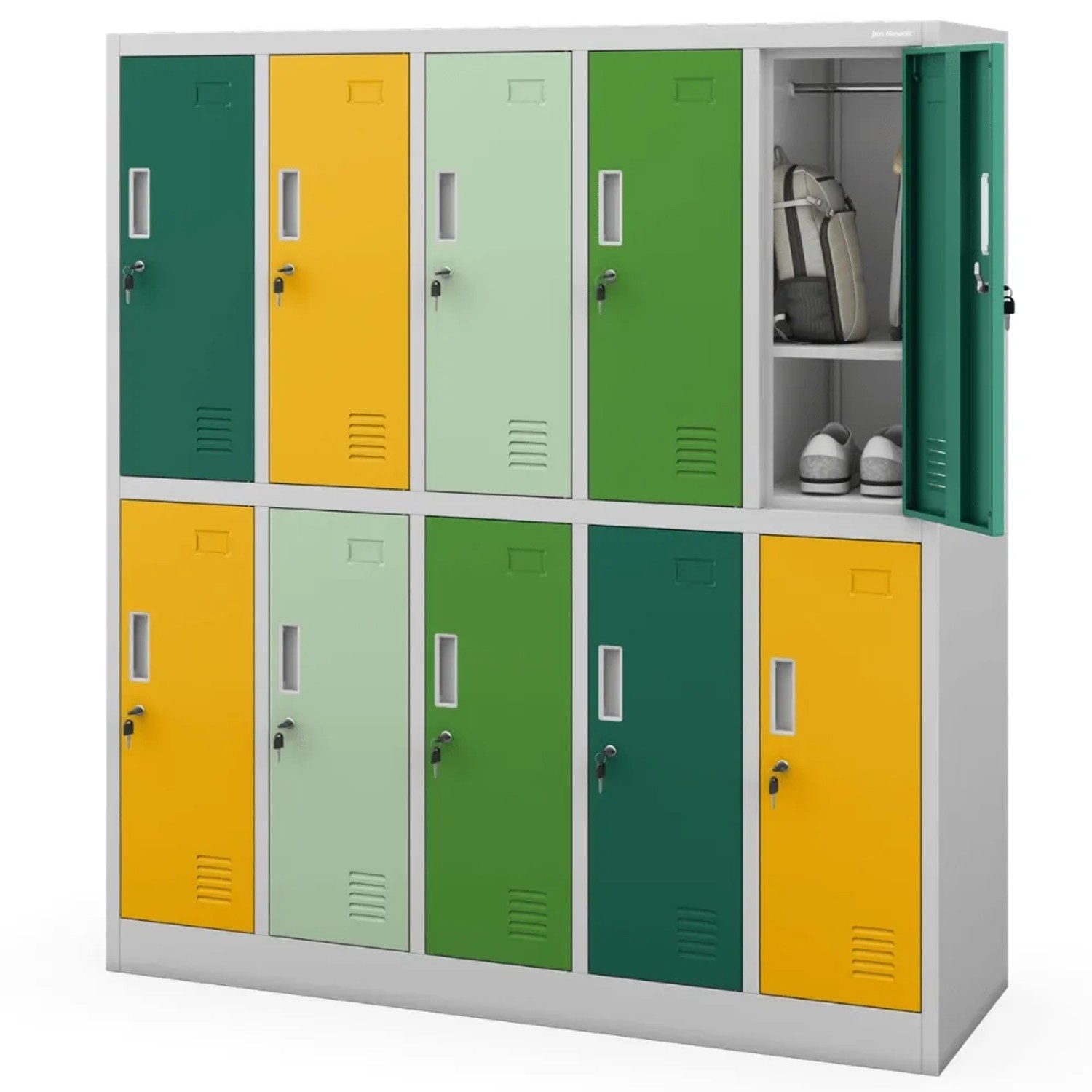 DELUKE Umkleideschrank Spind TOKIO 10 Abteile 150 x 136 x 45 cm Grün-Gelb DELUKE Umkleideschrank Spind TOKIO 10 Abteile ...