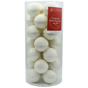 Vitbis Weihnachtskugeln, 28-teiliges Set, Ø 6cm, Weiß, im transparenten Zylinder.
