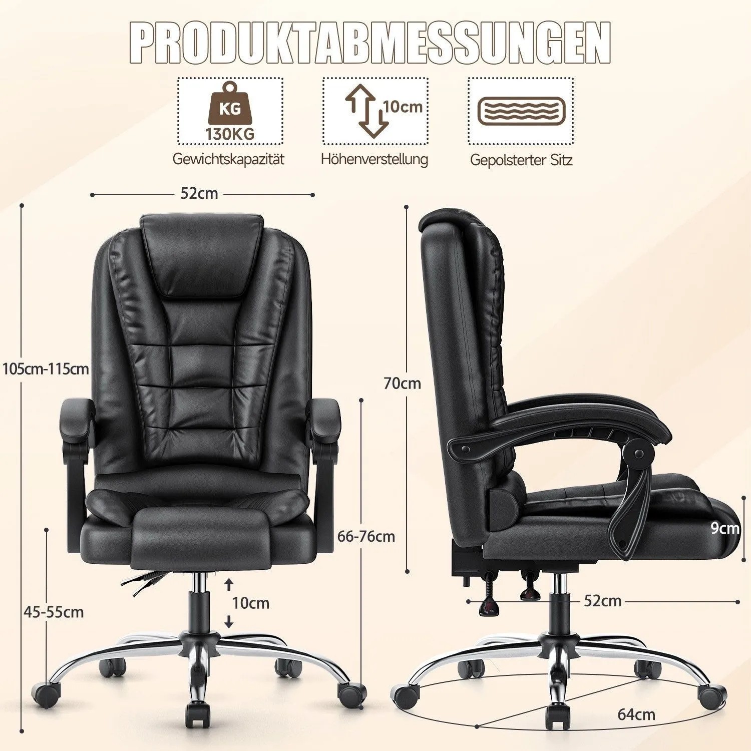 Schwarzer, ergonomischer Rattantree Bürostuhl mit hoher Rückenlehne und verstellbarer Höhe.