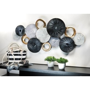 Modernes Kobolo Wandbild „Swirl“: 3D-Metallbild in Weiß, Grau und Gold, ca. 120x54 cm.