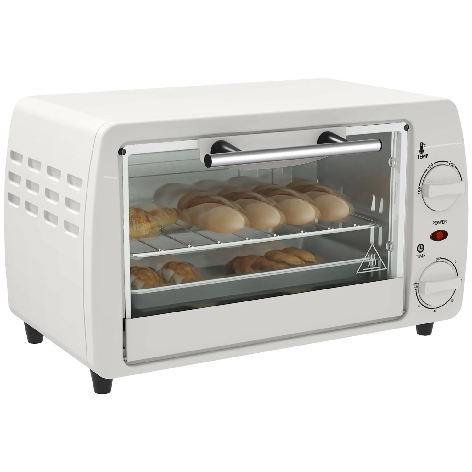 HOMCOM Minibackofen Metall Hartglas Cremeweiß 36,5L x 26B x 22H cm