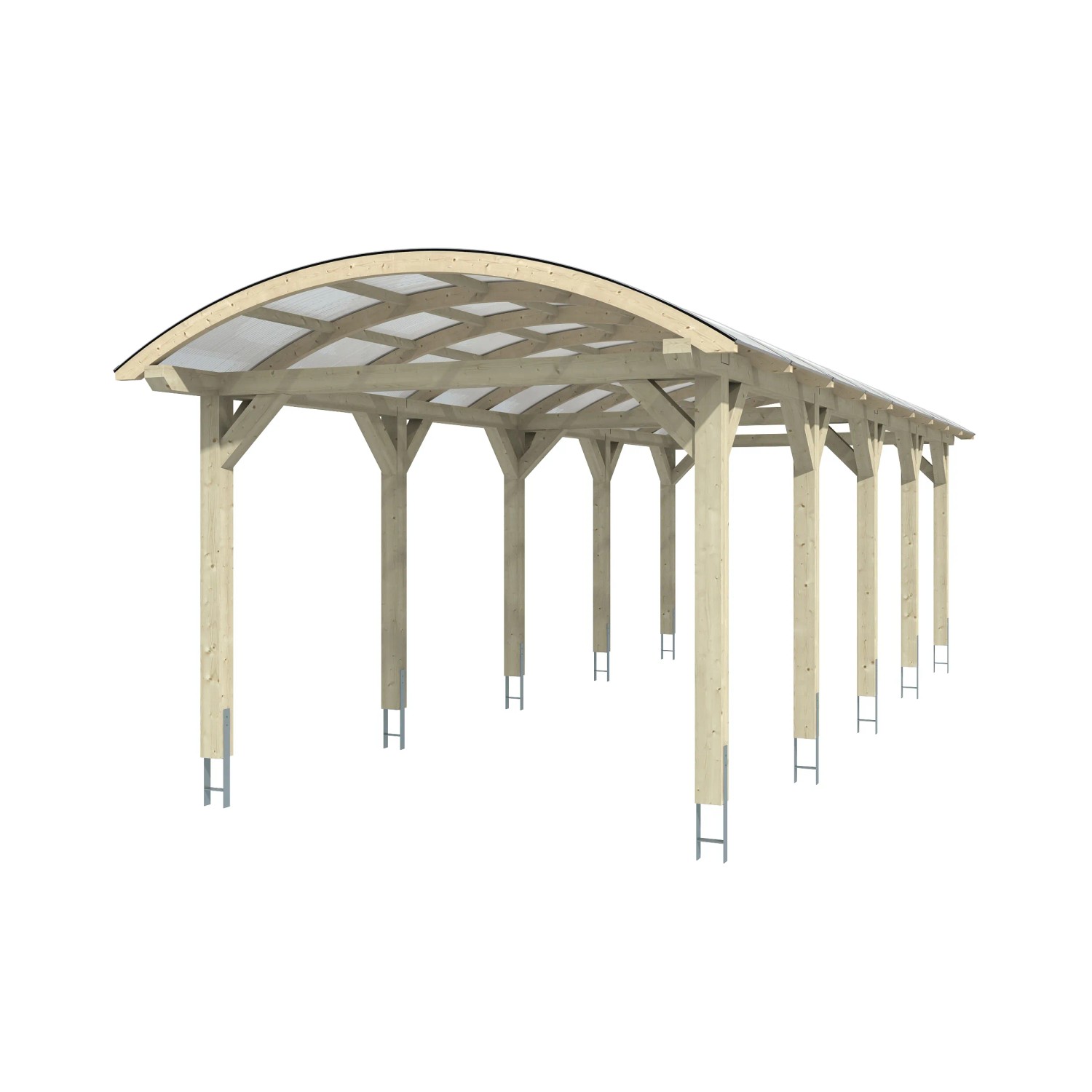 Skan Holz Carport Franken mit Bogendach, Leimholz natur, Doppelstegplatten klar.