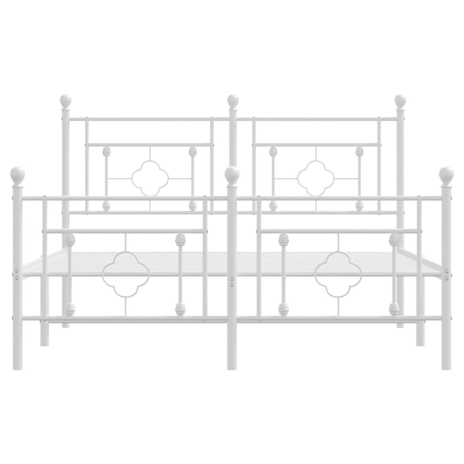 Weißes Metall Bettgestell mit Kopf- und Fußteil, 135x190 cm, für Schlafzimmer.