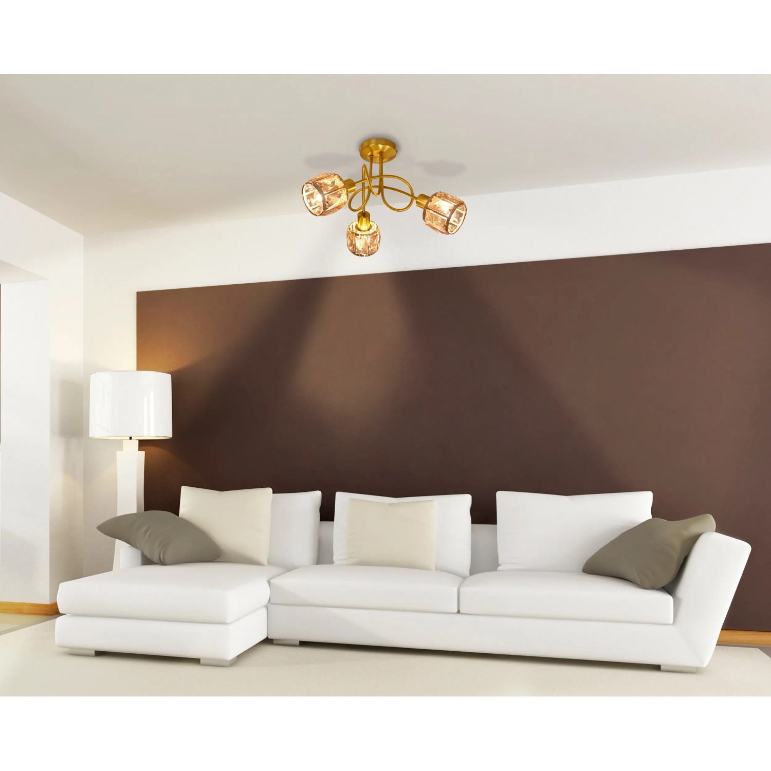 Goldener, abstrakter Näve LED-Spot Josefa mit 3 Lampen für die Decke.