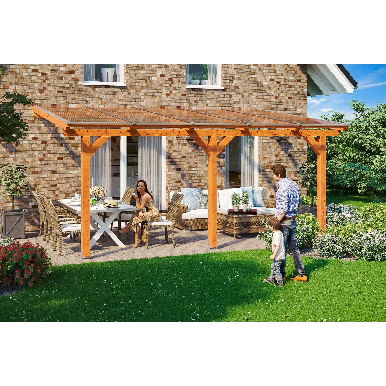 Skan Holz Terrassenüberdachung Andria 541 x 300 cm Leimholz Eiche hell