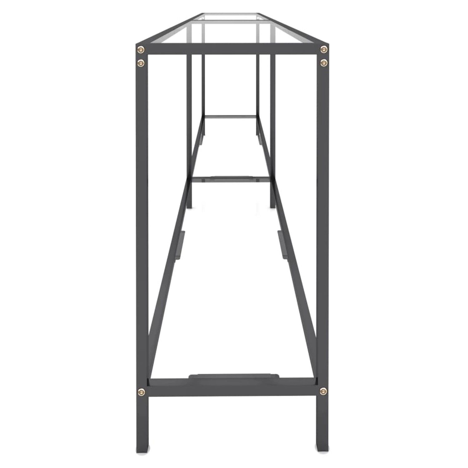 Transparenter vidaXL Konsolentisch aus Hartglas und Stahl, 220x35x75,5 cm.