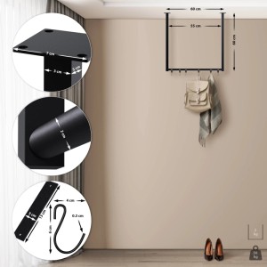 DELUKE Kleiderstange BEN Deckenmontage 6 Haken 60x7x60cm Metall Schwarz Industrie-Design Garderobenstange Wandmontage
