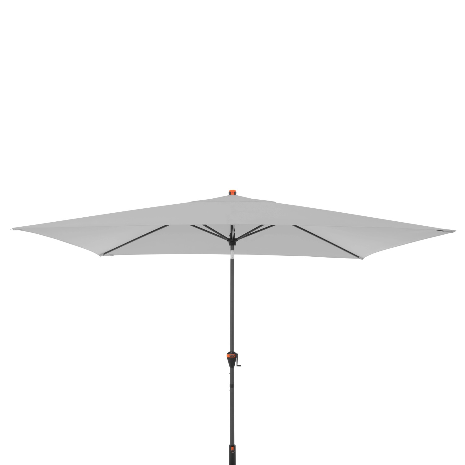 Hellgrauer, rechteckiger Doppler Marktschirm MyZone 200x300 mit Kurbelmechanik.