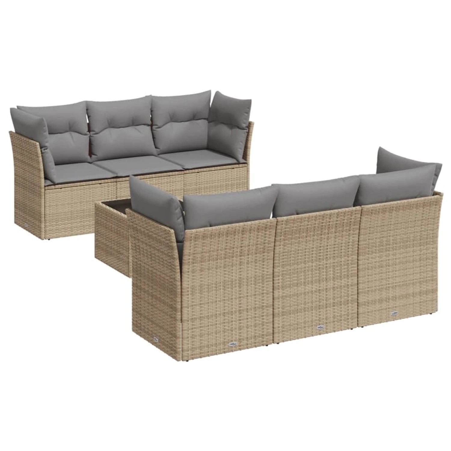 vidaXL 7-Tlg Garten-Sofagarnitur mit Kissen Beige Poly Rattan 3249098 günstig online kaufen