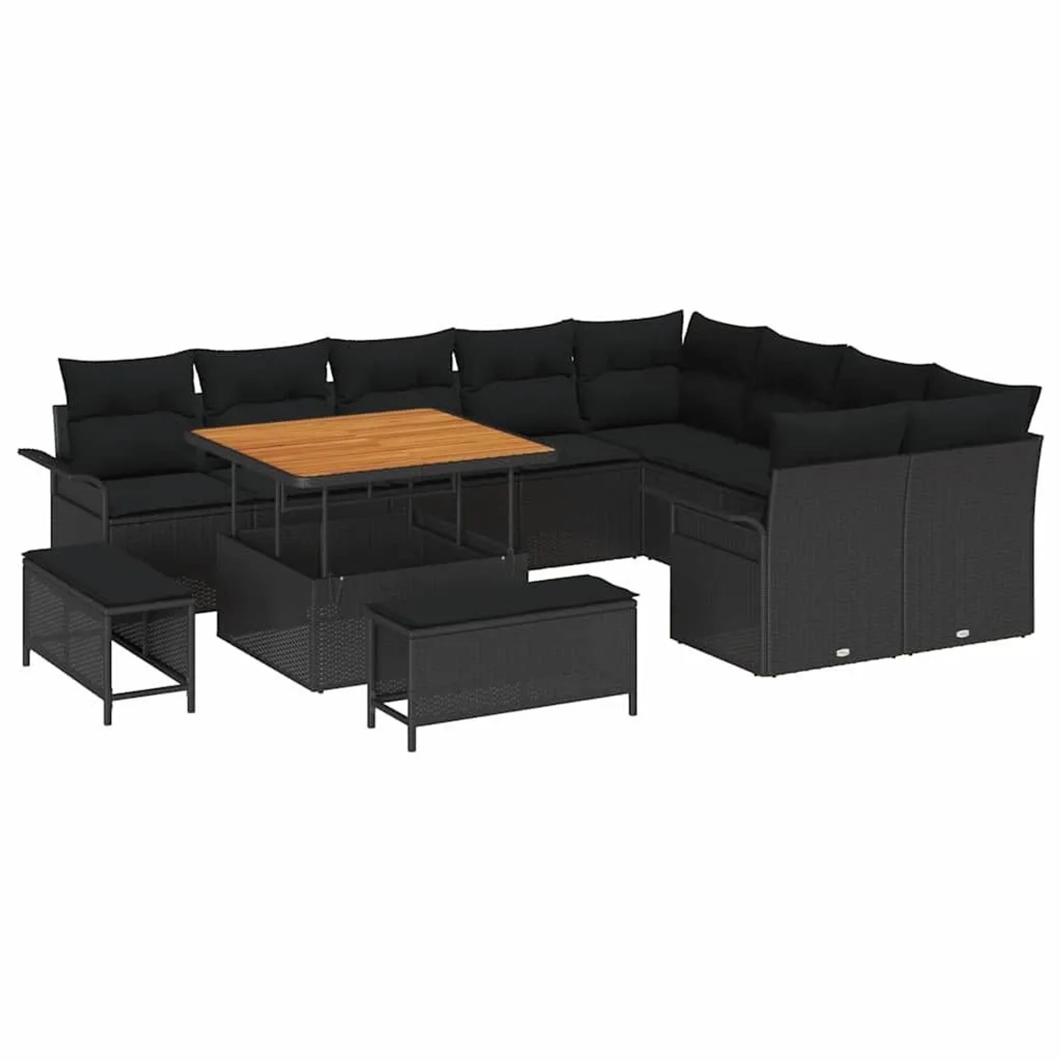vidaXL Garten-Sofa-Set mit Kissen mit Speicher 12-Tlg Schwarz 3364114