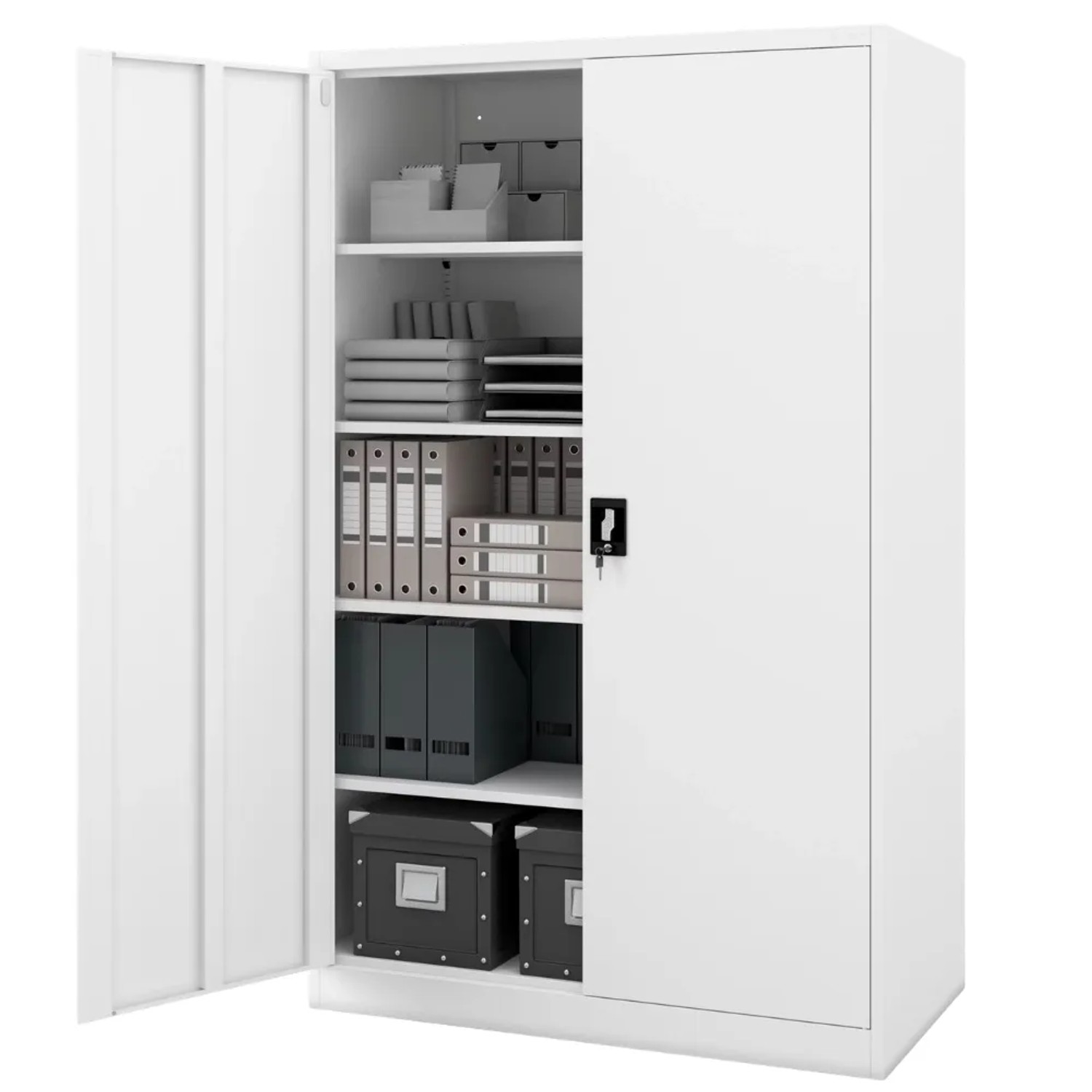 JAN NOWAK Aktenschrank Abschließbar JAN 5 Ebenen Metallschrank Werkstatt Büroschrank Werkzeugschrank 185x115x60cm Weiß