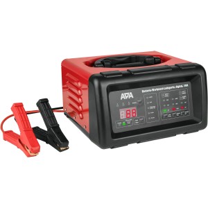 Digitales APA Batterie-Werkstattladegerät 20 A mit Starthilfe und Klemmen in Rot/Schwarz.