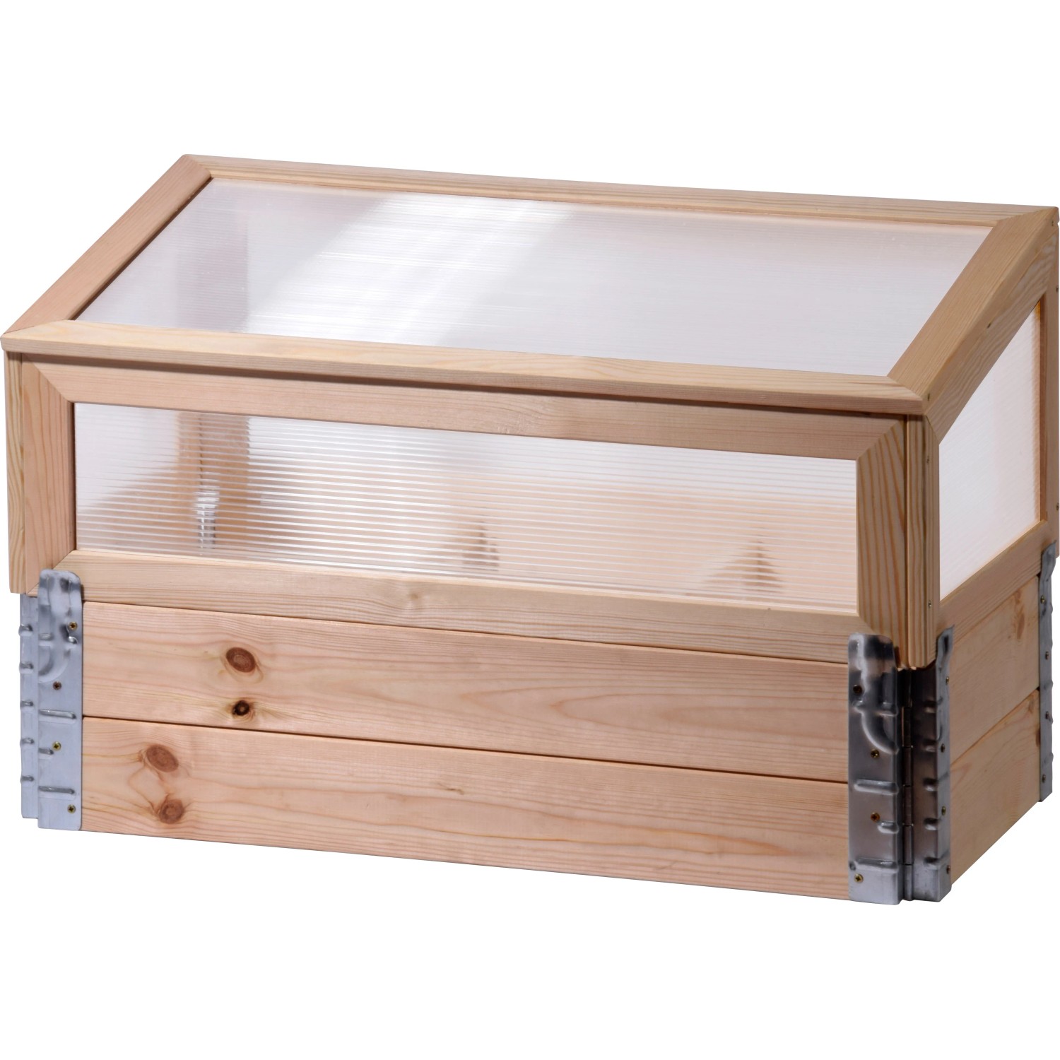Frühbeet Pflanzbeet mit Untersatz Größe L aus Kiefernholz und Polycarbonat-Aufsatz.