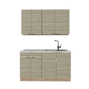 Vicco Singleküche in Eiche Paneel/Goldkraft Eiche, 140 cm breit. Küchenzeile mit Spüle und Hängeschrank.