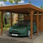 Skan Holz Carport Friesland Set 2 in Nussbaum mit Abstellraum und Auto.