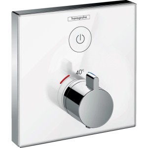 Hansgrohe ShowerSelect Thermostat Unterputz, Glas Weiß/Chrom mit Temperaturregler.