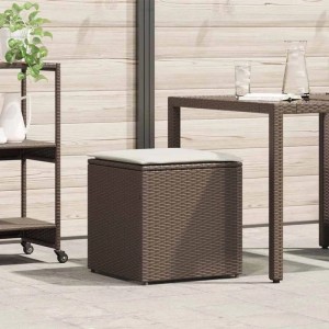 Braune vidaXL Kissenbox aus Poly-Rattan mit Stauraum, 50x50x50 cm.