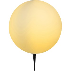 Weiße Globo Kugelleuchte TOULA mit Erdspieß für den Garten.
