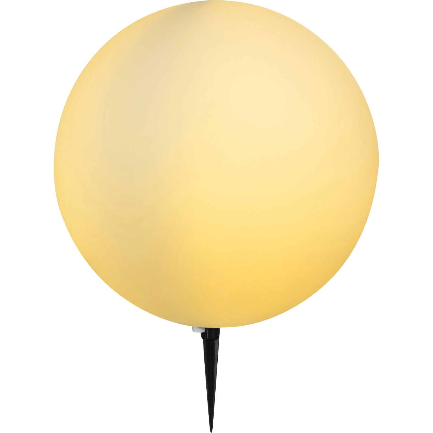 Weiße Globo Kugelleuchte TOULA mit Erdspieß für den Garten.
