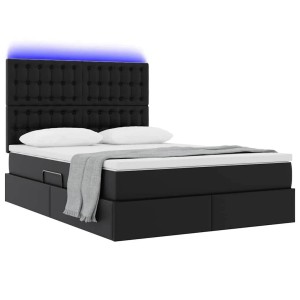 vidaXL Bett mit LED-Lichtleisten mit Kopfteil Schwarz 140 x 190 cm PVC 3372301