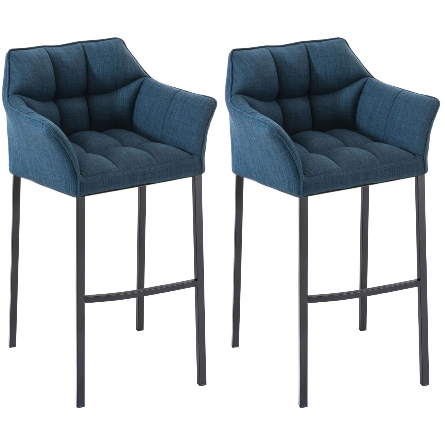 CLP 2er Set Barhocker Damaso Stoff Mit Vierfußgestellen Blau/Schwarz