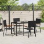 Schwarze 5-tlg. vidaXL Garten Essgruppe aus Poly Rattan mit Tisch und vier Stühlen.
