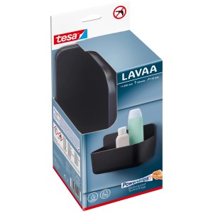 Tesa Lavaa Duschkorb Small in Schwarz, Eck-Design zur Wandmontage ohne Bohren.