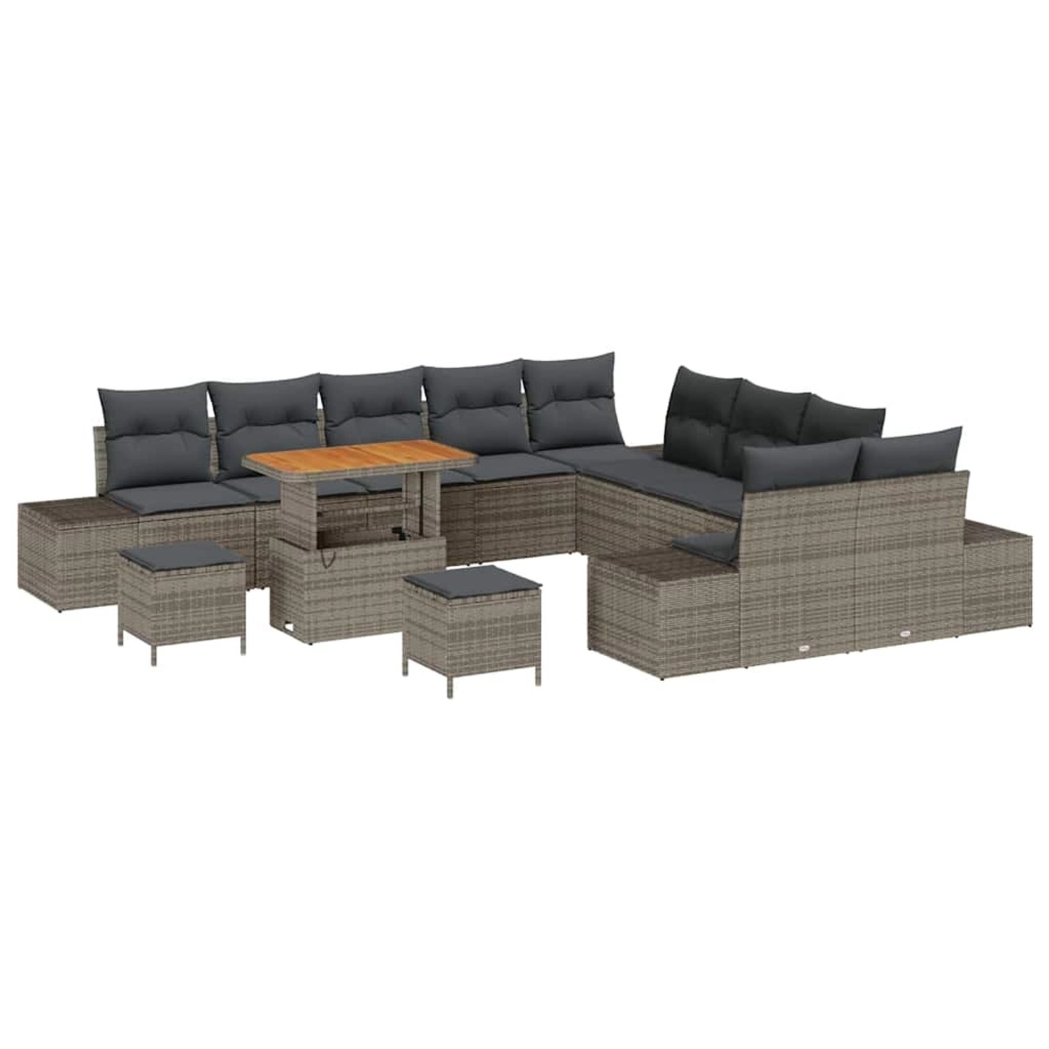 vidaXL Garten-Sofa-Set mit Kissen 13-Tlg Grau Poly Rattan 3362848 günstig online kaufen