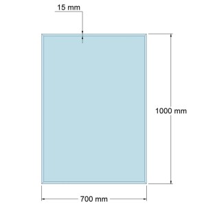 Maßzeichnung der rechteckigen Feuercampus Funkenschutzplatte aus Glas, 100x70 cm.