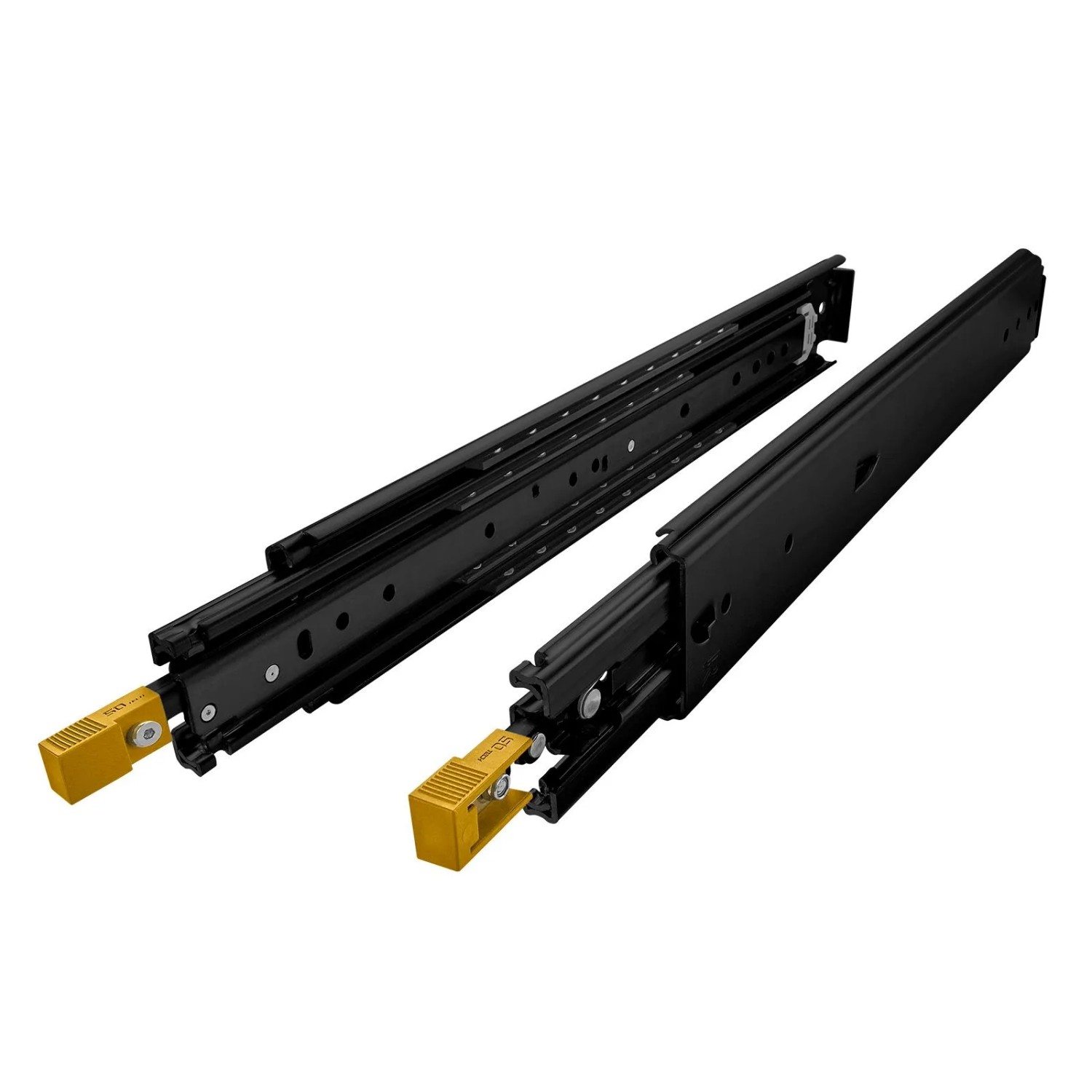 SOTECH Schwerlastauszug 200 kg KV2-200-H76-1000 EH 1016 mm Schwarz VarioSlide Zweihandverriegelung mit Lock In Out Einrastfunktion Gelber Hebel