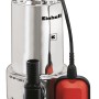 Einhell GC-DP 1020 N Schmutzwasserpumpe aus Edelstahl mit Schwimmerschalter und Tragegriff.