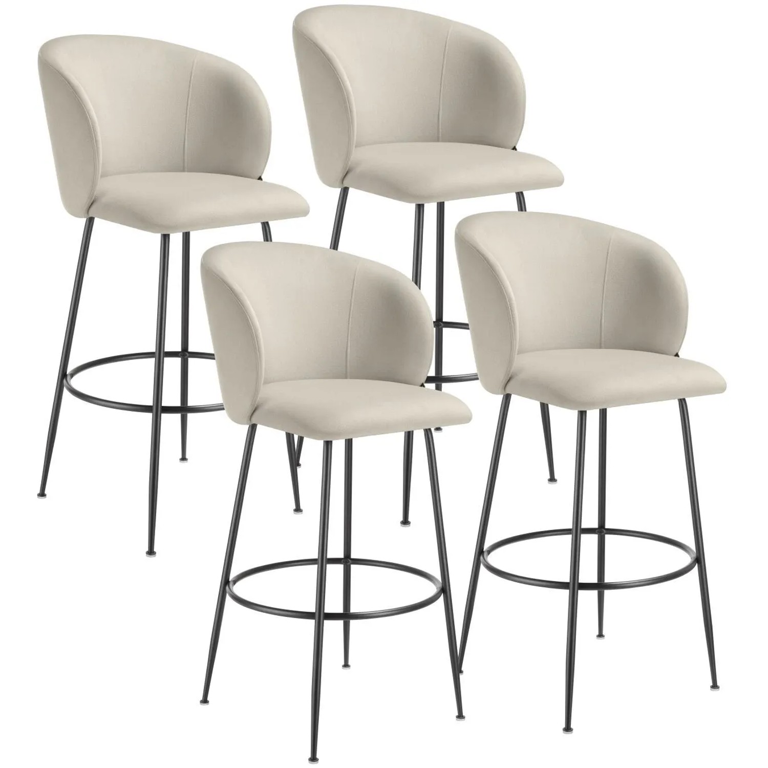 Tectake Barstuhl Luana In Samtoptik Gepolstert Mit Breiter Rückenlehne Und Fußstütze 4Er Set 60 X 51 X 106 Cm Creme Schwarz