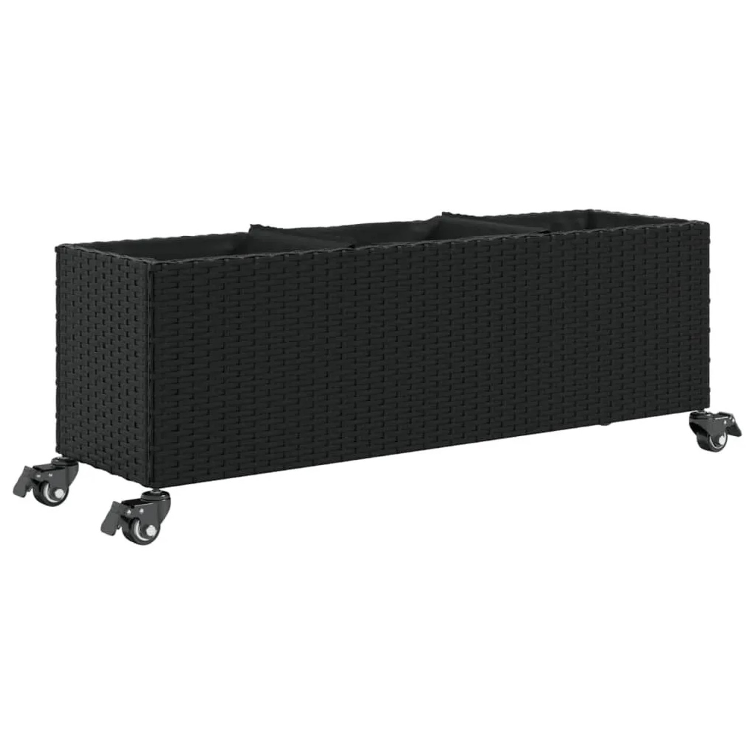 vidaXL Hochbeet mit Rollen und 3 Fächern Schwarz 107x32x38cm Poly Rattan 366419