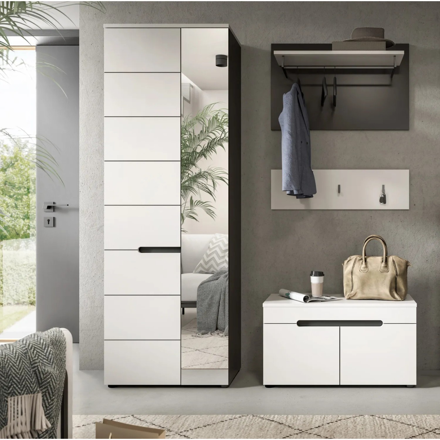 Inn.Furn Garderoben-Set 4-teilig in Weiß und Grau 160 cm Cooper_6