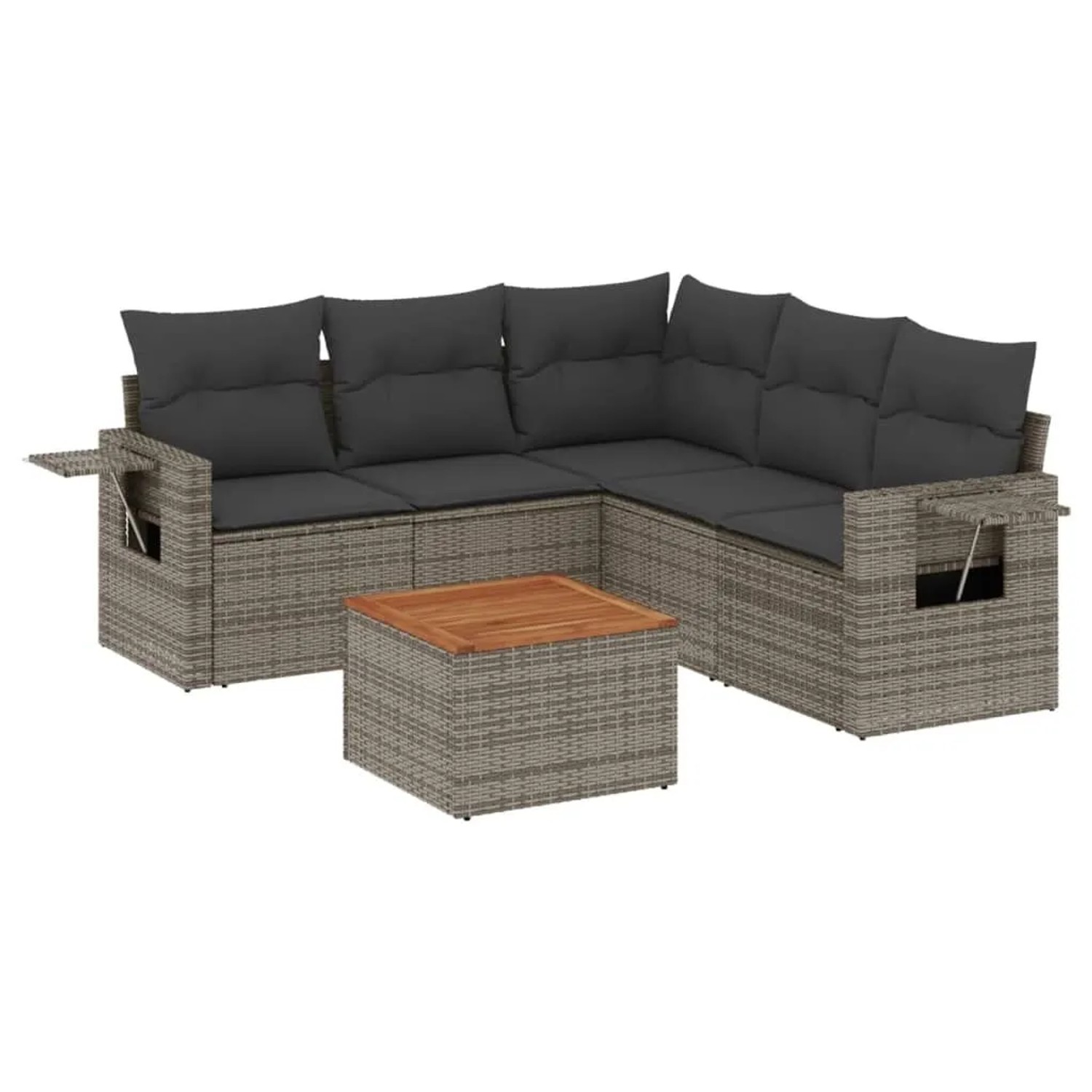 vidaXL 6-Tlg Garten-Sofagarnitur mit Kissen Grau Poly Rattan 3224562